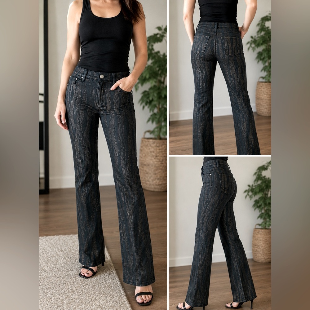 Versace Black Metallic Patterned Jeans. US size 8